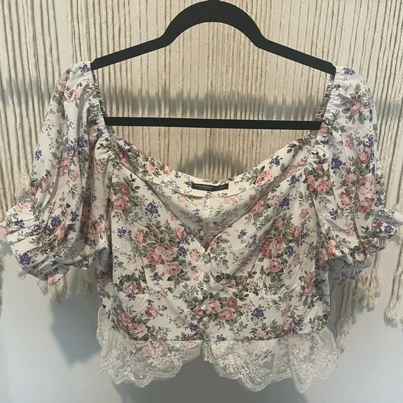 NWT Cottagecore Babydoll Peplum Floral Print Lace Crop Blouse Size 1XL PLUS - Picture 5 of 10